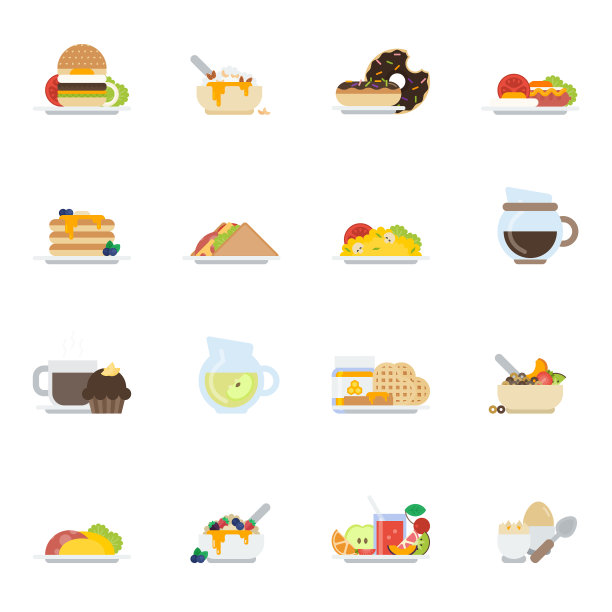 早餐图标的设置在平坦的风格图片下载