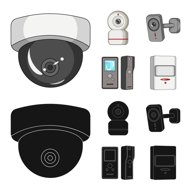 闭路电视和摄像机的孤立对象符号集图片下载