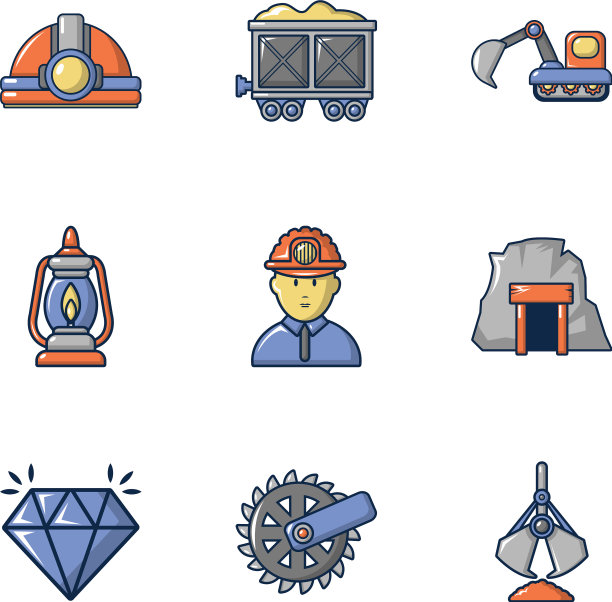 采矿图标设置卡通风格图片下载