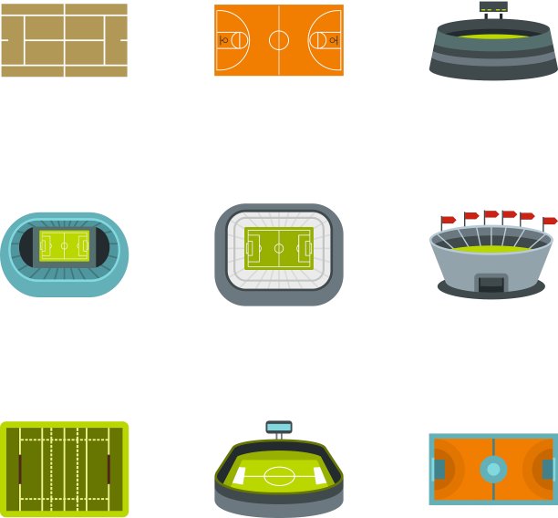 游戏在体育场图标设置扁平风格图片下载
