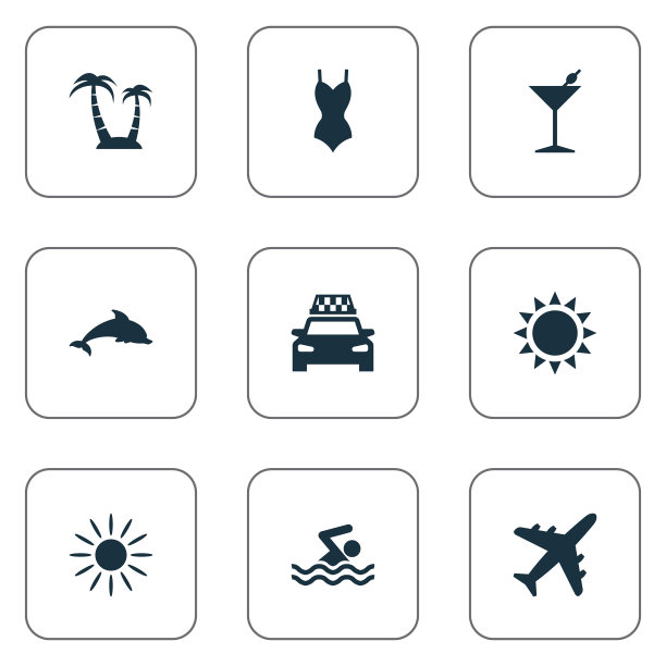 一组简单的海滩图标图片下载