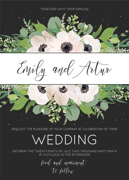 优雅的花婚礼请帖保存日期卡图片下载