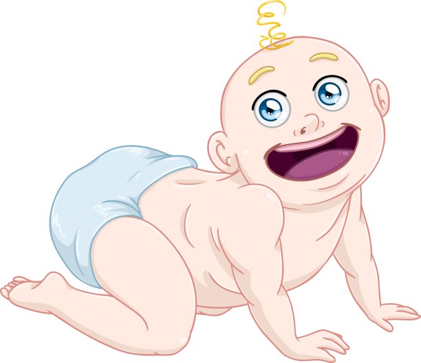 可爱的小男孩用尿布爬图片下载