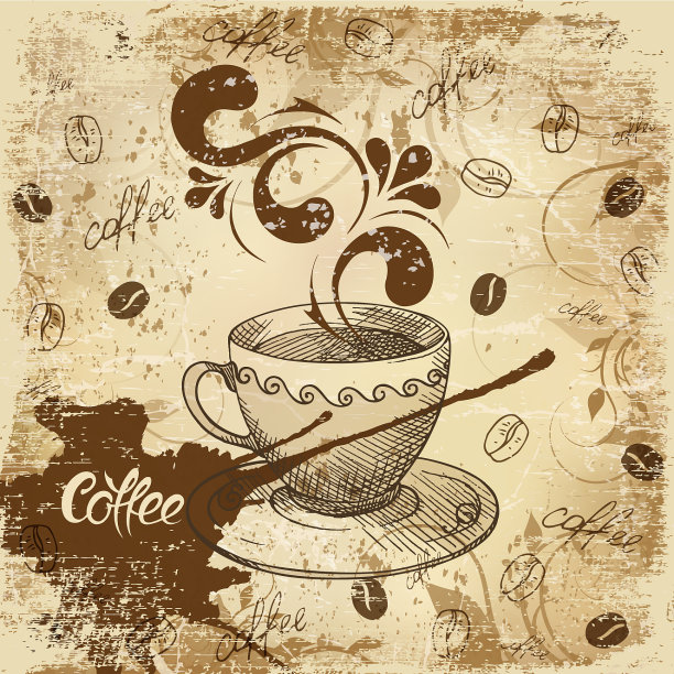 带有咖啡的复古卡片设计图片下载