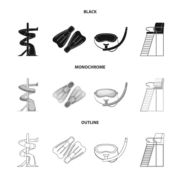 游泳池和游泳标志的孤立对象图片下载