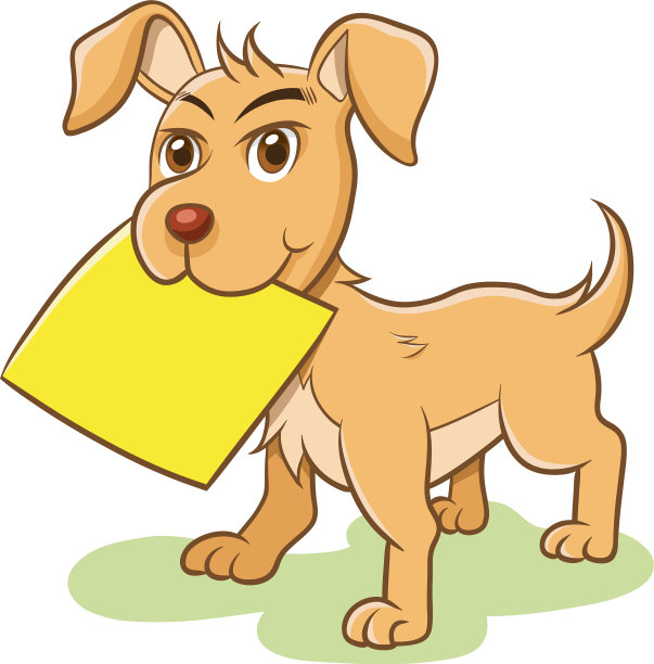 狗抱着空纸纸条标签图片下载