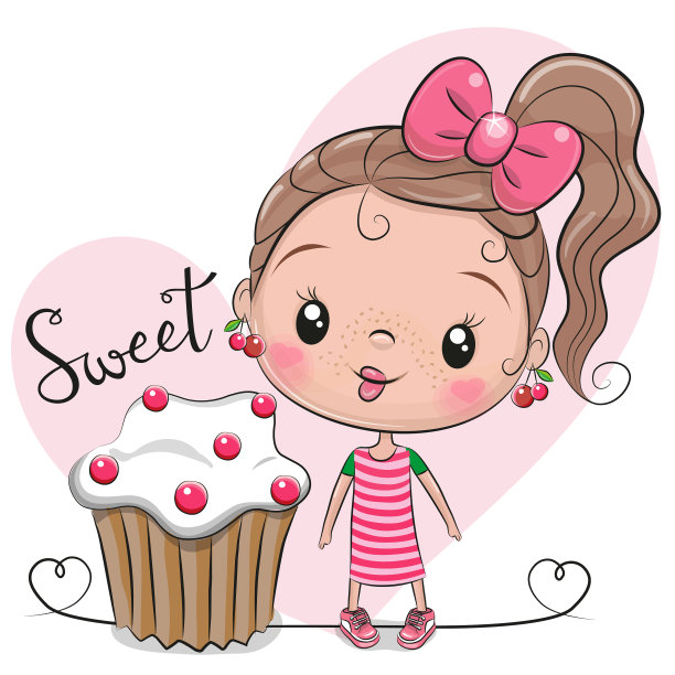 贺卡可爱的女孩与蛋糕图片下载