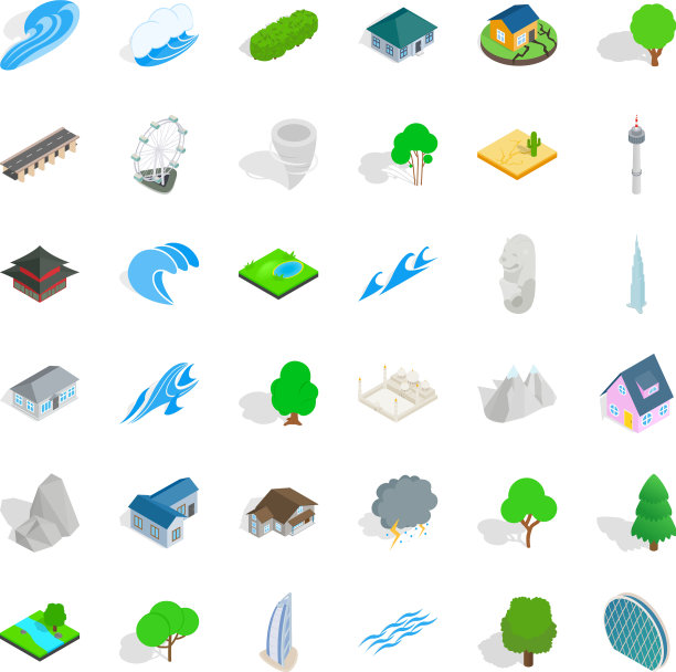 房子元素图标设置等距风格图片下载