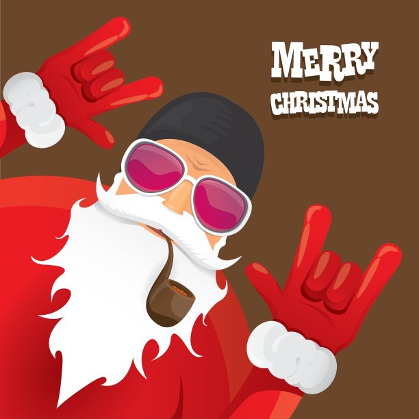 骑摩托车的圣诞老人抽烟斗图片下载