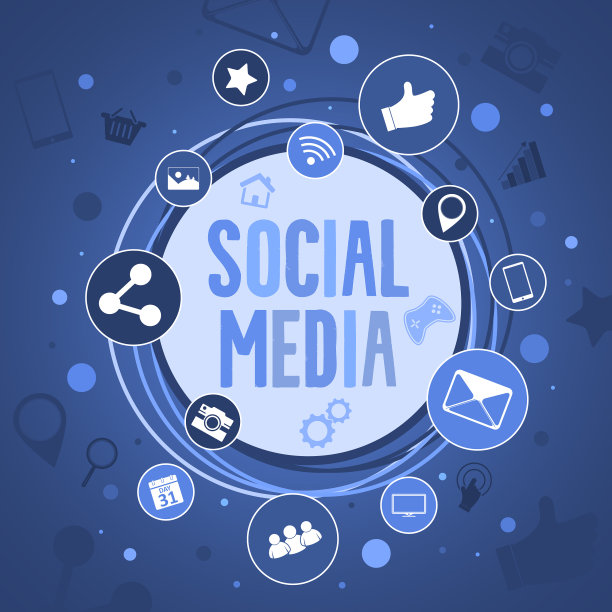 社交媒体概念横幅与圆形图标图片下载