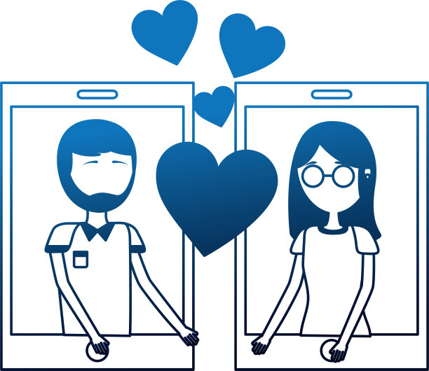 情侣在智能手机与心孤立的图标图片下载