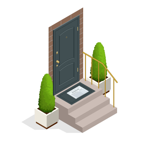 报纸躺在门垫上，空白等距图片下载