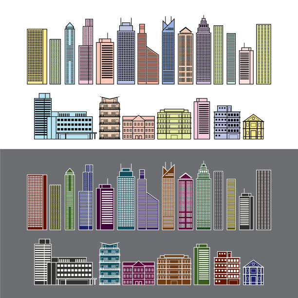 建筑物和摩天大楼的对象线颜色设置图片下载