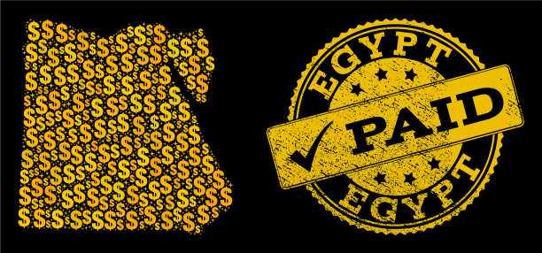 黄金美元构成的埃及马赛克地图图片下载