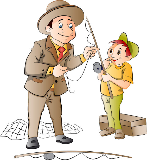 一个男人教一个男孩如何钓鱼图片下载