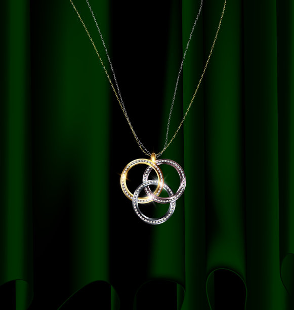 绿色窗帘和珠宝吊坠戒指图片下载