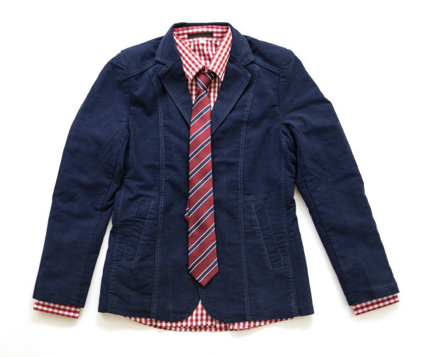 蓝色夹克和办公室衬衫，领带孤立在白色背景。俯视图图片下载