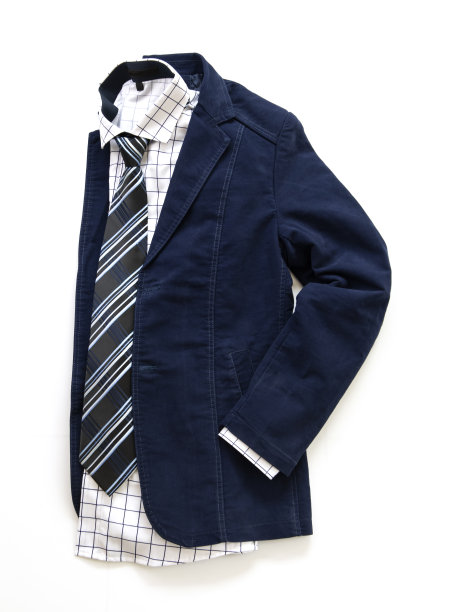 蓝色夹克和白色衬衫，领带孤立在白色背景。俯视图图片下载
