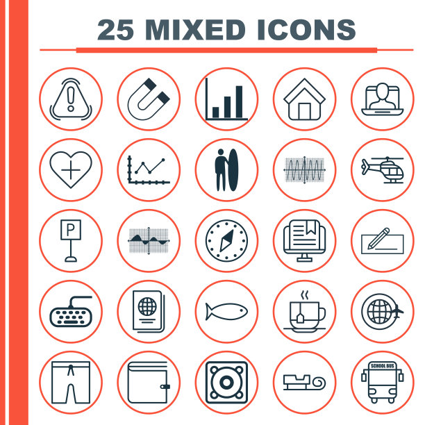 一组25个通用的可编辑图标可以使用图片下载