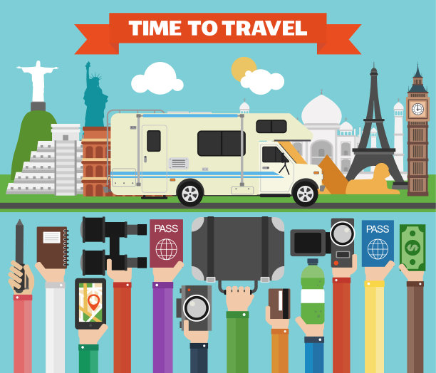 以世界著名的旅游构成现代平图片下载