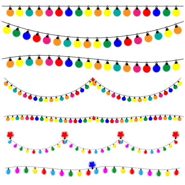 白色背景上的圣诞彩灯图片下载