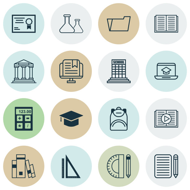 一组16个学校图标包括测量图片下载