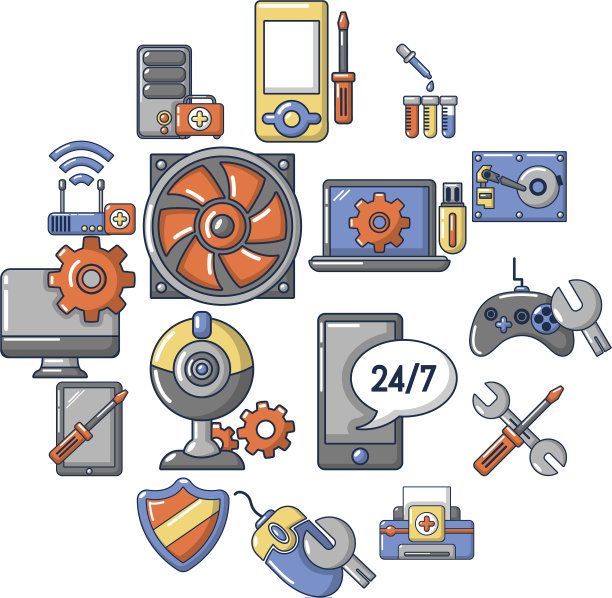 电脑维修服务图标设置卡通风格图片下载