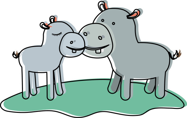 河马夫妇在水彩画草图片下载