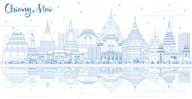 勾勒出泰国清迈城市的天际线图片下载