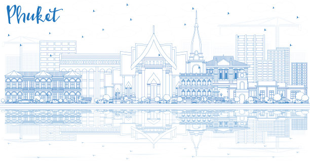 用蓝色勾勒出泰国普吉岛城市的天际线图片下载