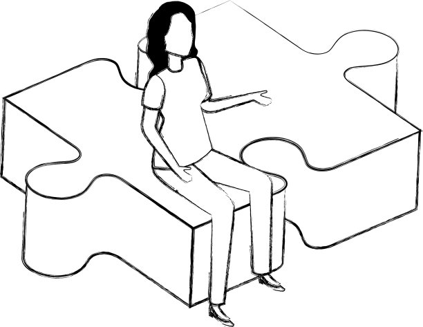 女人坐在拼图游戏中，拼图等距图片下载