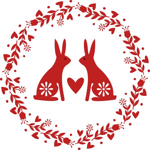 花圈与花心脏和兔子图片下载