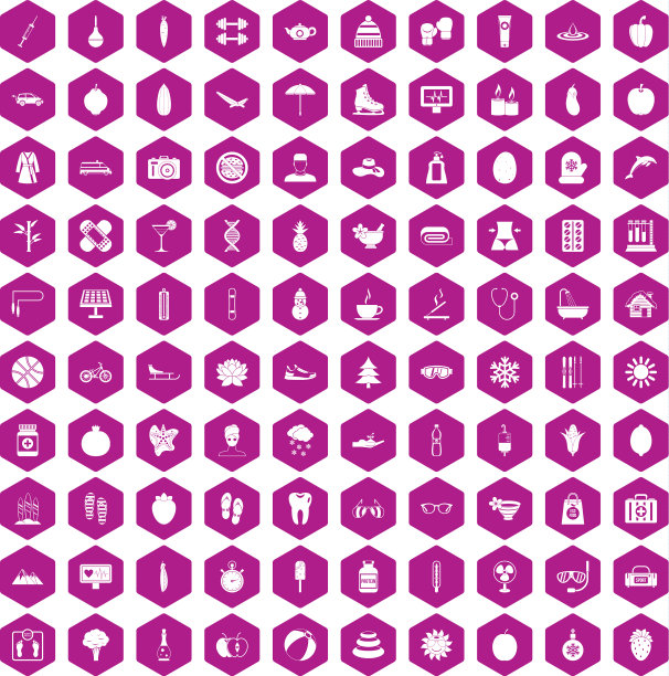 100个女性健康图标六边形紫罗兰图片下载