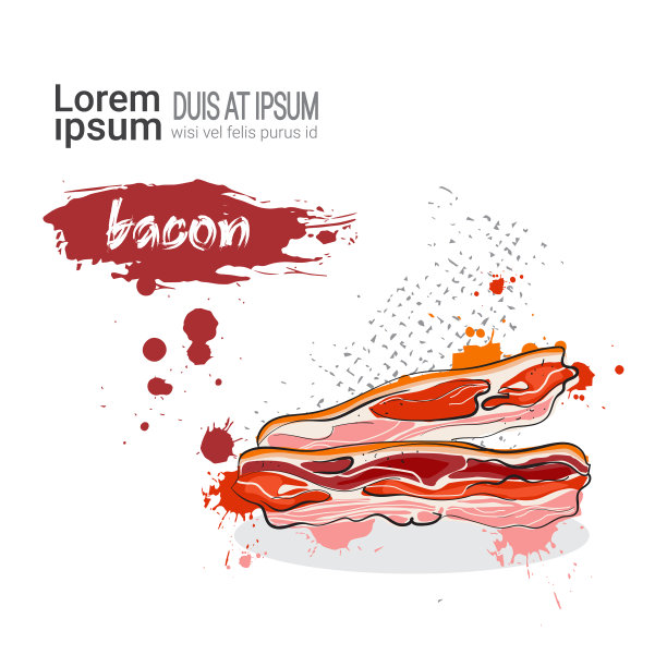 培根手绘水彩食物肉上的白色图片下载