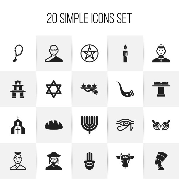 一组20可编辑的信仰图标包括符号图片下载