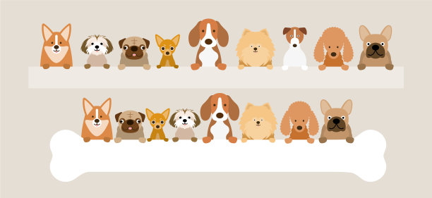 一群拿着骨头和旗帜的狗图片下载