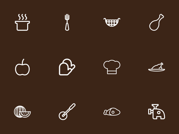 一套12可编辑的烹饪大纲图标包括图片下载
