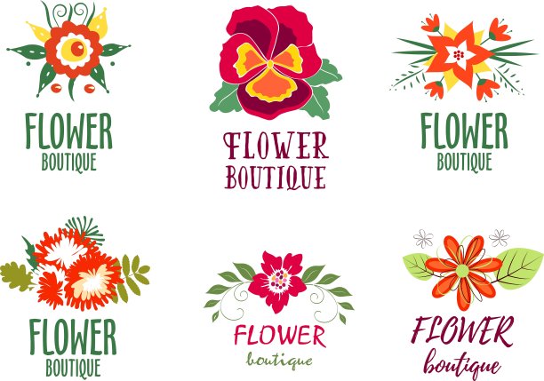 花标志设置-孤立在白色背景图片下载