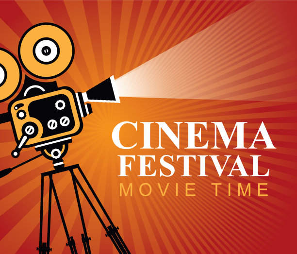 带有旧电影摄影机的电影节海报图片下载