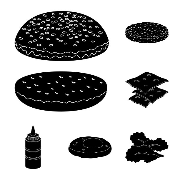 汉堡和配料黑色图标设置图片下载