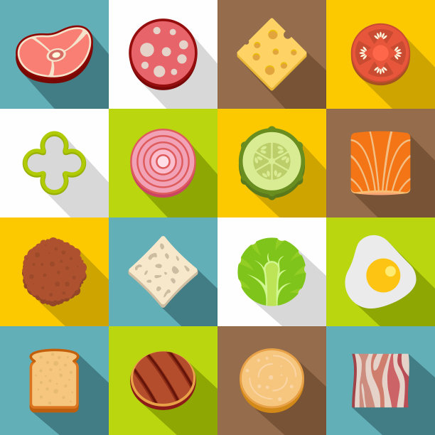 切片食品配料图标设置扁平风格图片下载