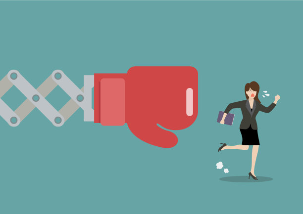 女商人从拳击手套旁边跑开了图片下载