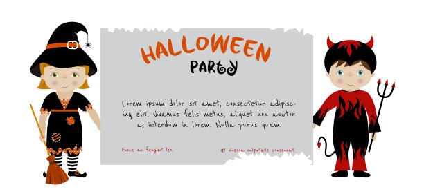 万圣节派对邀请可爱的孩子图片下载