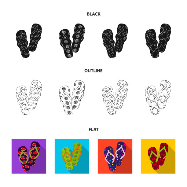 人字拖黑色扁平轮廓图标设置图片下载