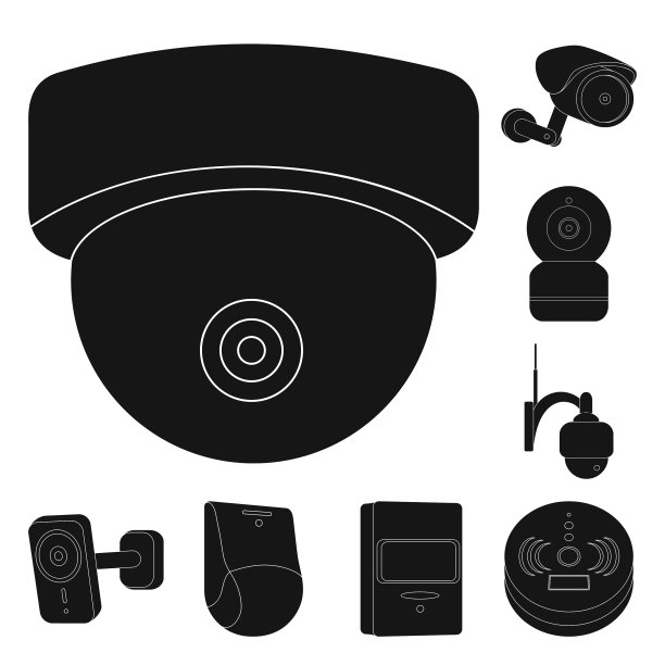 孤立对象的闭路电视和摄像机标志集图片下载