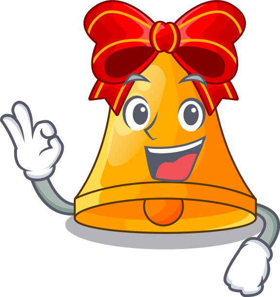 好了，带红色蝴蝶结的卡通圣诞钟声图片下载