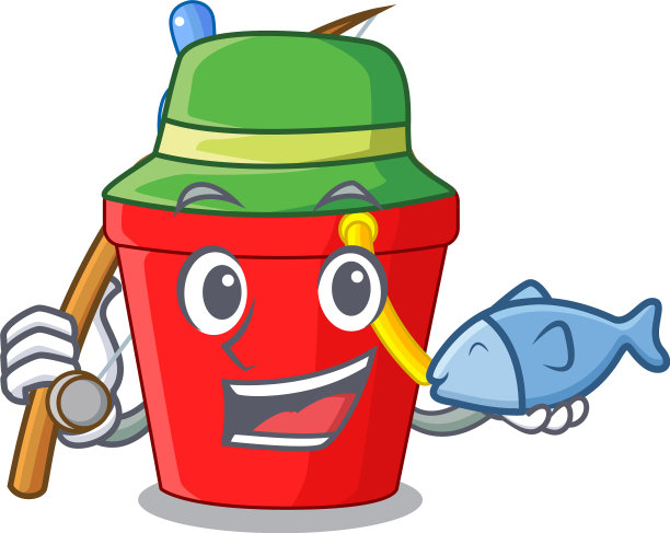 钓鱼图片沙滩桶上铲卡通图片下载