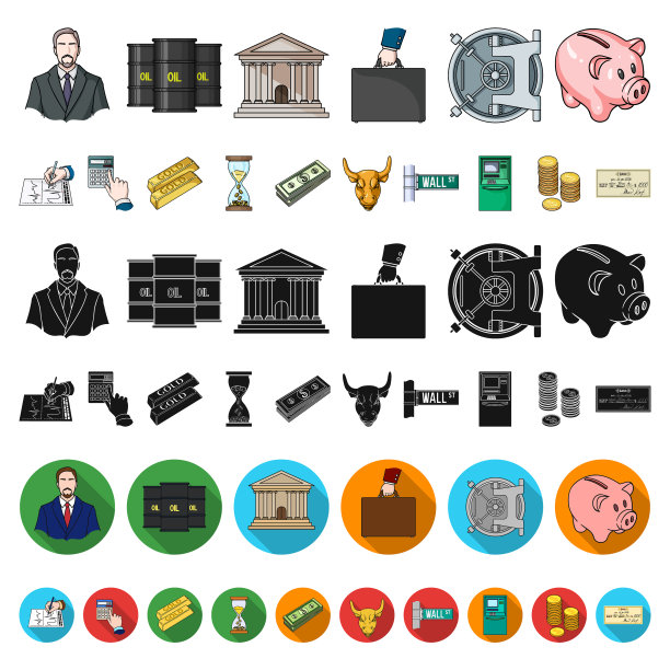 金钱和金融卡通图标在集合图片下载