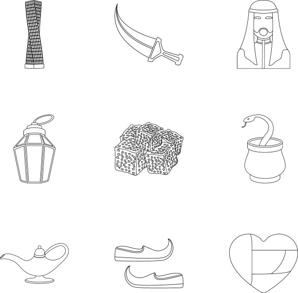 阿拉伯酋长国设置图标的轮廓风格大图片下载