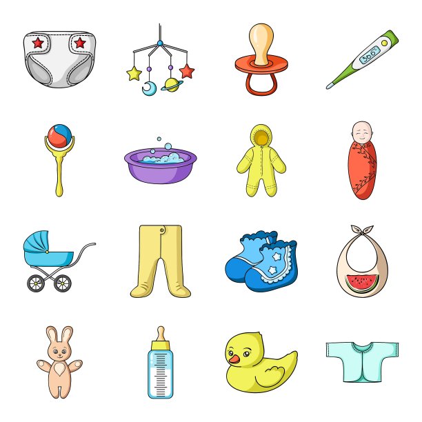 婴儿出生设置图标卡通风格大图片下载